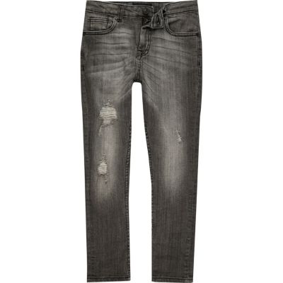 Boys grey wash distressed Sid skinny jeans